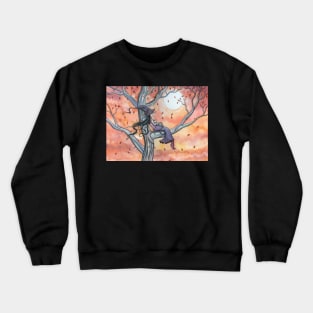 Fall Slumber Witch and Cat in Tree Molly Harrison Fantasy Art Crewneck Sweatshirt